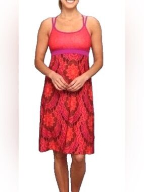 Prana Women Dress Sz S Kaley Strappy Mixed Print Shelf Bra Travel Floral Orange